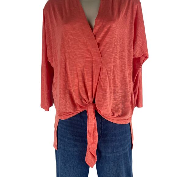 Sunday in Brooklyn 3/4 Sleeve Tie Front Hem Top Hi Lo Coral Orange Size XS - Picture 3 of 8